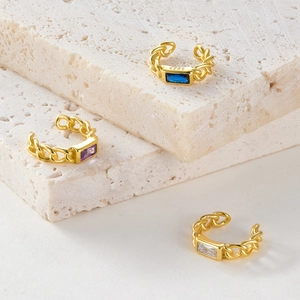 925 silver gold ear cuffs with blue purple and white rectangle crystals on stone