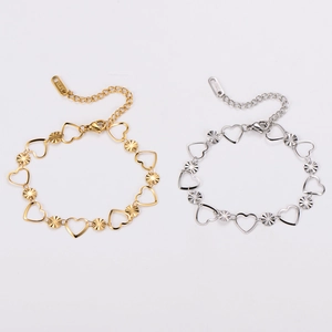 Bracelets à chaîne cœur en acier inoxydable or et argent avec breloques rayons de soleil