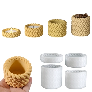 Silicone Mold Woven Rope Texture Cylindrical For DIY Candle Holder Succulent Planter Storage Pot Casting Crafting