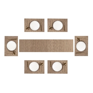 7-piece table runner and placemat set with bamboo texture for formal dining setup