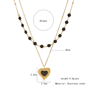 Detailed size chart of double-layer stainless steel heart pendant necklace on white base