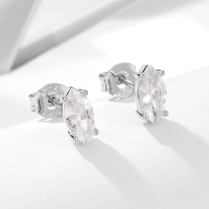 Marquise cut cubic zirconia stud earrings in S925 sterling silver with a four-prong setting