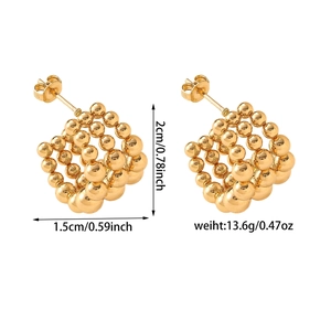 Detailed dimensions and weight overview of gold beaded heart earrings for women