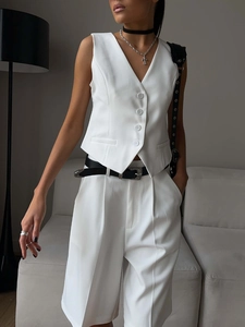 Women V Neck Single Breasted Vest And Shorts Elegant Office Lady Summer Casual Polyester Viscose Outfits