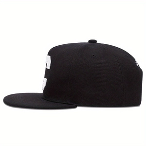 Black street style hip-hop snapback hat with large white 3D letter C embroidery