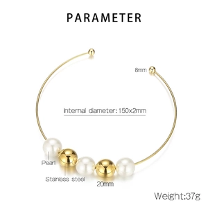 Detailed size parameters of gold stainless steel choker with pearls and metal beads