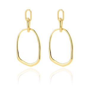 Minimalist gold tiered oval hoop earrings with modern geometric drop design and mirror reflection