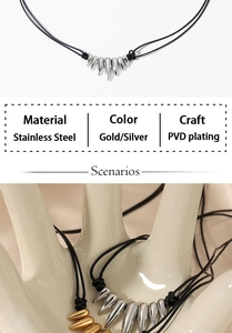 Macro detail of PVD plated stainless steel spike pendant showing gold and silver finishes
