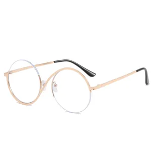 Rose gold semi-rimless round glasses with blue light blocking and wave bridge design