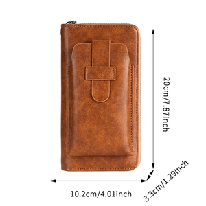 Brown long multi-functional wallet for men with dimensions 20cm x 10.2cm x 3.3cm