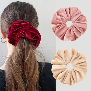 Oversized Velvet Scrunchies Solid Color Elastic Hair Bands Soft Thick Ponytail Holder For Women