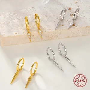 925 Sterling Silver Spike Hoop Earrings For Women Minimalist Gold Silver Plated Geometric Triangle Pendant Zirconia Dangle Huggie Earrings Jewelry