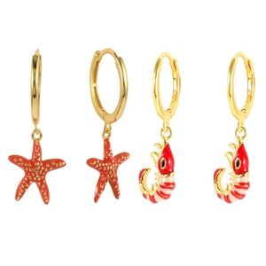 Ocean Animal Starfish Lobster Drop Earrings With 925 Sterling Silver Earring Post Gold Plated Enamel Hoop Earrings For Women