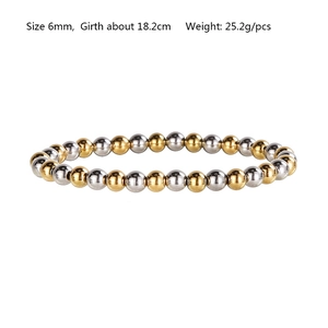 Detail of 6mm mixed gold and silver beads bracelet with 18.2cm circumference specs