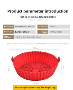 Detailed size chart for the heat-resistant air fryer silicone baking pan with dimensions