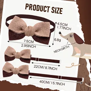 Maillard style pet bow tie for dogs and cats with size chart and adjustable neck girth specs