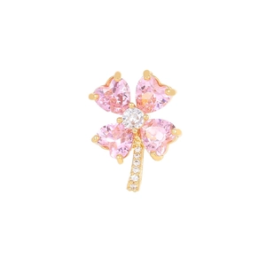 14K gold plated four-leaf clover pendant with pink heart-shaped stones and clear zircon