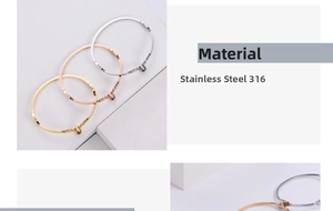 Dettaglio di bracciali aperti in acciaio inossidabile 316L in oro, oro rosa e argento