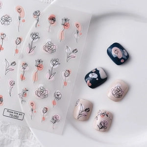 Detail showing 3D rose line art nail stickers with abstract floral designs and motifs
