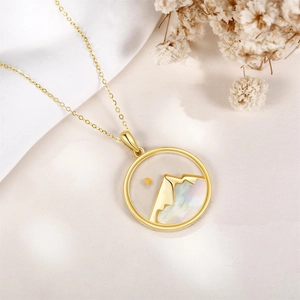 Golden stainless steel mountain sun necklace with mustard seed and faith engraving