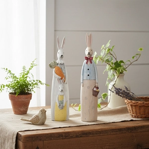 Vintage wooden style resin rabbit ornaments for home decor with rustic garden charm
