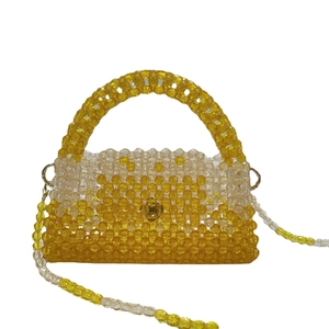 Handmade gradient yellow beaded handbag for women with clear crystal acrylic beads