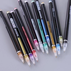 Glitter neon gel pen set with metallic tips and colorful ink for creative journaling