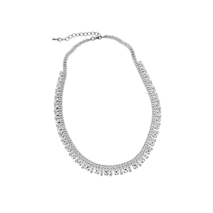 Collana multistrato in argento con zirconi, frange di cristallo e chiusura regolabile