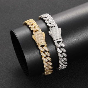 Bracelets à maillons cubains 10mm en or et argent sertis de pierres en zircon