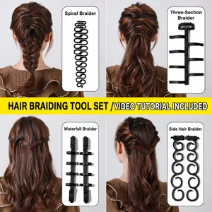 Juego de 4 herramientas negras para trenzado de cabello francés y peinados variados