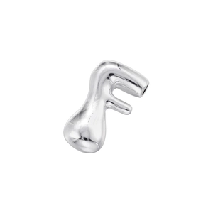 Polished silver organic shaped bubble letter F charm bead with a glossy mirror finish