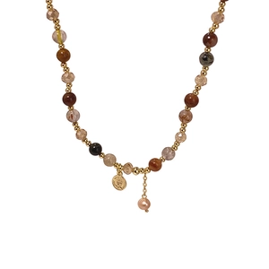 Baroque style layered bracelet with colorful natural stones and golden portrait coin