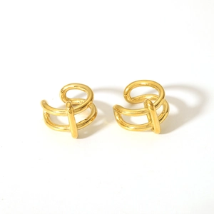 Detailed view of 18K gold plated stainless steel ear cuffs with double line wrap design