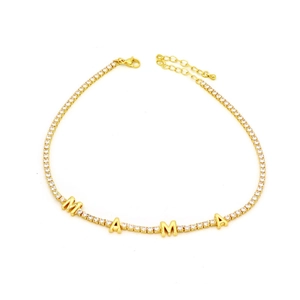 Gold MAMA letter necklace with sparkling zircon crystals on a tennis chain design