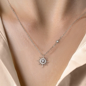 925 sterling silver hexagram necklace with moissanite star pendant on neck