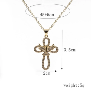 Detailed size chart for gold cross pendant necklace featuring dimensions and weight specs