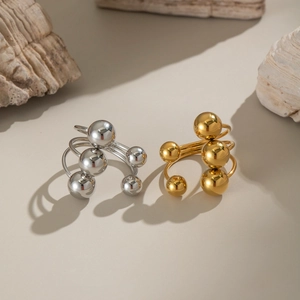 Minimalist Open Ring 304 Stainless Steel Geometric Ball Beads Multi Layer Waterproof Hypoallergenic Punk Jewelry