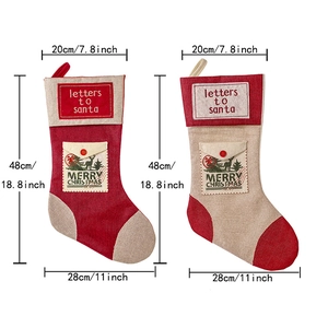 Linen Christmas stockings with reindeer and tree patterns and dimensions 48x28cm