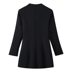 Elegant black long sleeve fitted dress with back zipper and slimming waistline