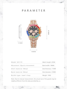 Specifiche delle dimensioni per orologio in oro rosa con cristalli e quadrante nero