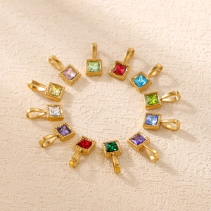 Classic square colorful zircon pendant charms with gold-plated finish in 12 birthstone colors
