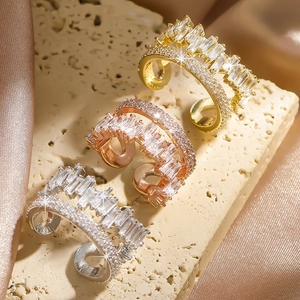 Double-layer crisscross open rings with zircon stones in gold, rose gold, and silver finish