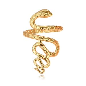Punk style golden snake-shaped stainless steel wrap ring with intricate scale texture