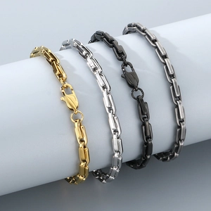 Collier Et Bracelet En Acier Inoxydable 304 À Maillons Carrés Accessoires Unisexe Mode Casual