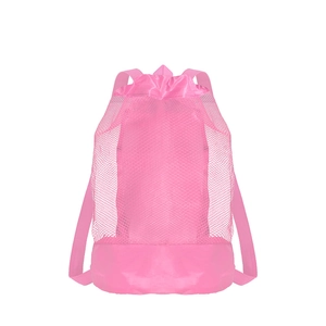 Pink mesh drawstring backpack for kids beach toys and outdoor swimming gear