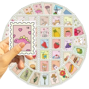 50pcs cute cartoon stamp stickers with animals and fruits for laptop and guitar DIY