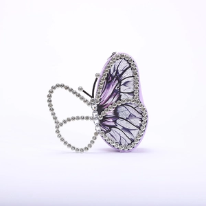 Exquisite purple butterfly evening bag with rhinestone accents and elegant metal frame
