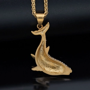 Hip hop whale pendant necklace in gold finish with sparkling diamond accents on twisted chain