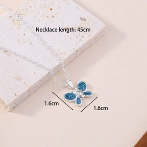 Close-up of blue butterfly pendant necklace with 45cm silver chain and dimensions