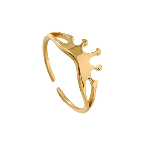 Adjustable gold crown shaped stainless steel ring for women in minimalist style